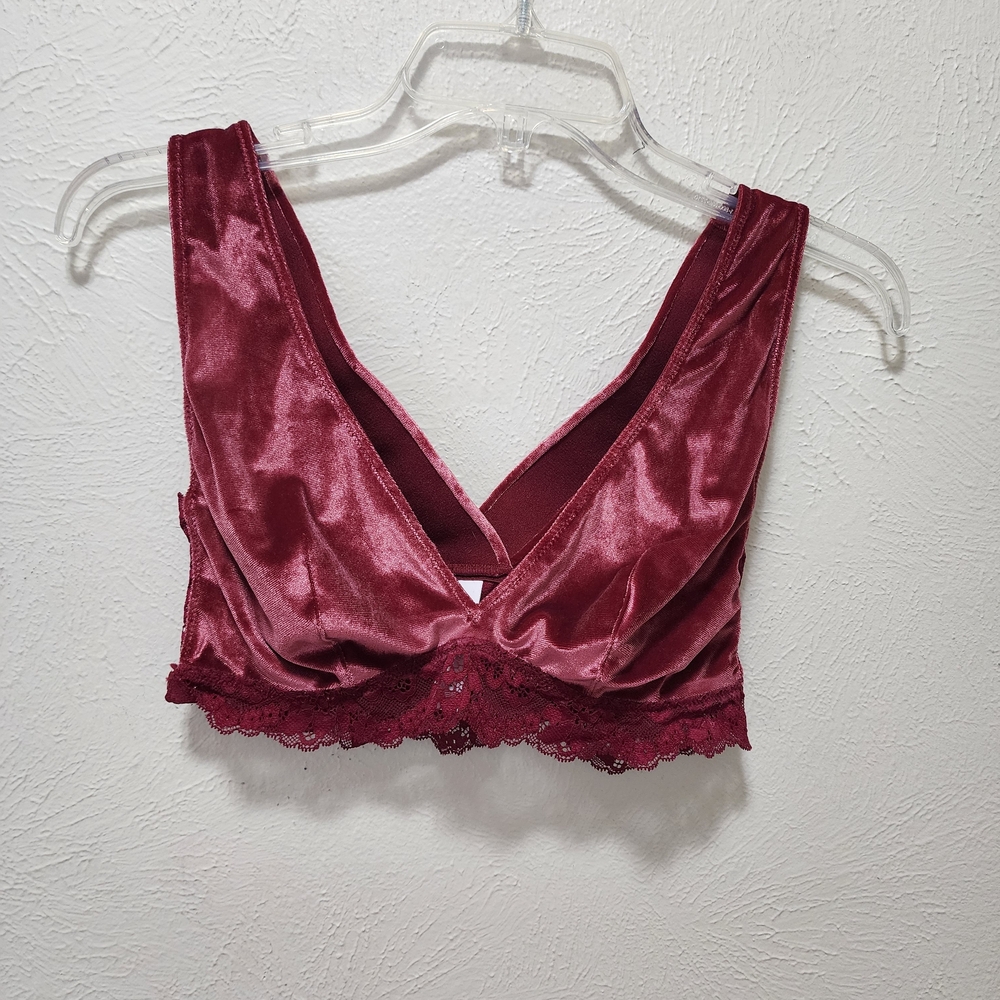 Auden Deep Red Velvet Bralette Size Medium